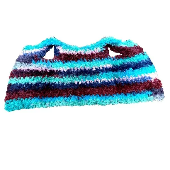 CCC Handmade Fluffy Striped Vest Soft Furry Texture Cozy Sleeveless Unique Color
