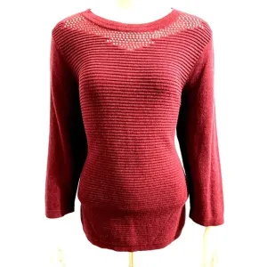 CCC Mauve Maroon Long Sleeve Knit Sweater Mesh Round Neckline Tunic Size Large