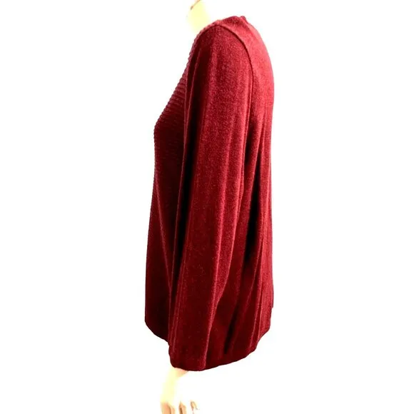 CCC Mauve Maroon Long Sleeve Knit Sweater Mesh Round Neckline Tunic Size Large