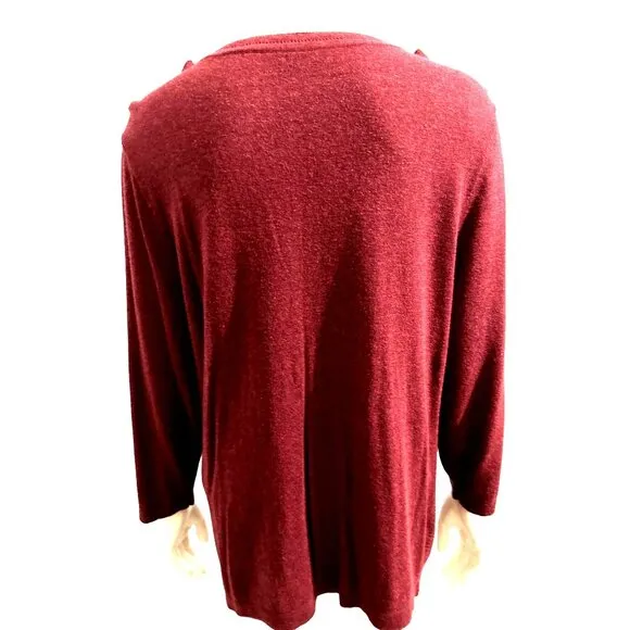 CCC Mauve Maroon Long Sleeve Knit Sweater Mesh Round Neckline Tunic Size Large