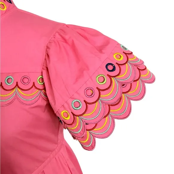 CeliaB XS Alvis Embroidered Scalloped Midi Dress Fuschia Pink