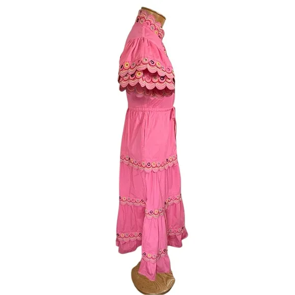 CeliaB XS Alvis Embroidered Scalloped Midi Dress Fuschia Pink