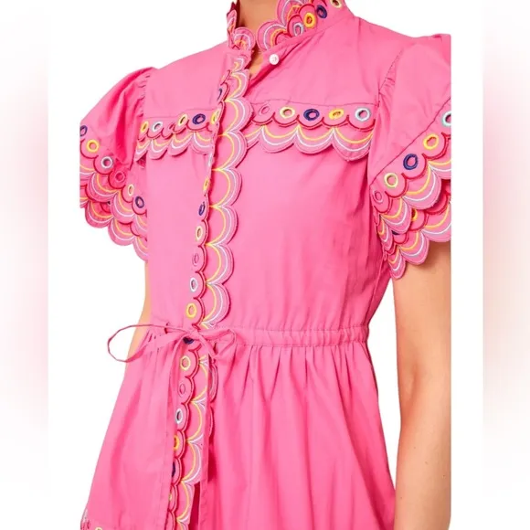 CeliaB XS Alvis Embroidered Scalloped Midi Dress Fuschia Pink