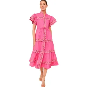 CeliaB XS Alvis Embroidered Scalloped Midi Dress Fuschia Pink