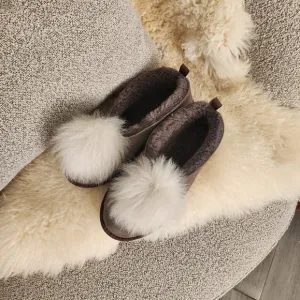 Celtic and Co Ballerina Fur Pom Pom Slippers in color Vole