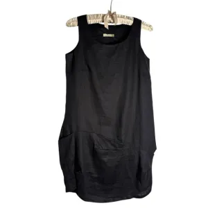 Chalet Et Cici 100% Linen Dress XS Lagenlook Asymmetric Minimalist Artsy Black