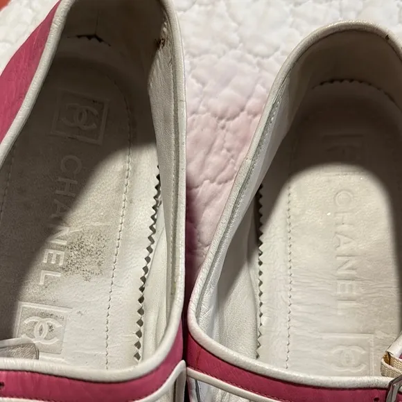 CHANEL VINTAGE Pink and White Women's Ballet Flat Shoes sz 42