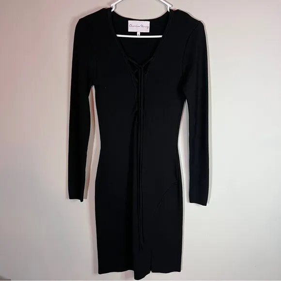 Charles Henry Black Laceup Knit Dress