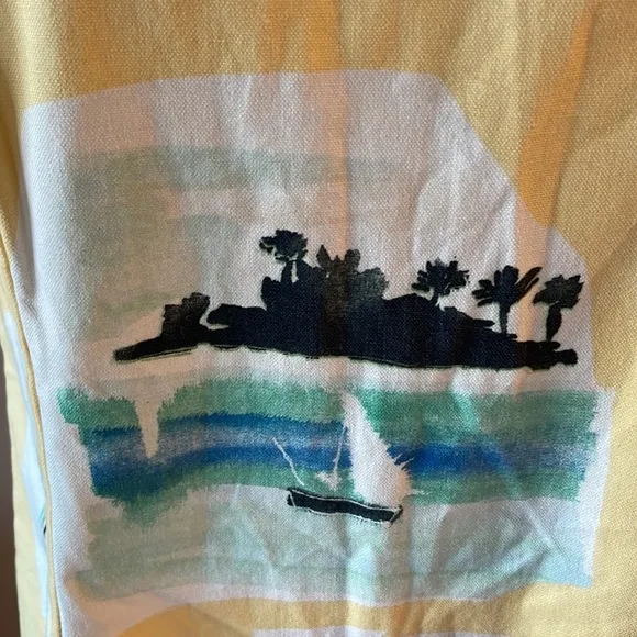 Charlotte Kellogg RESORT LUXURY dress boat scene print cotton stretch VTG 14