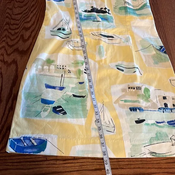 Charlotte Kellogg RESORT LUXURY dress boat scene print cotton stretch VTG 14