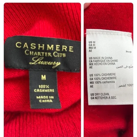 Charter Club Luxury 100% Cashmere Red Turtleneck Midi Sweater Dress M