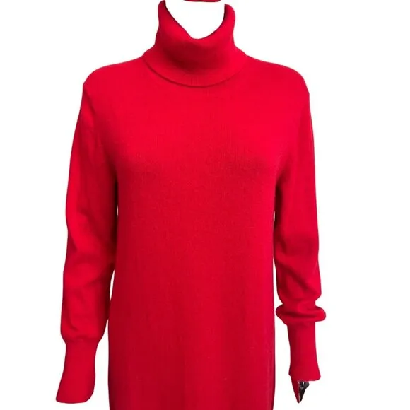 Charter Club Luxury 100% Cashmere Red Turtleneck Midi Sweater Dress M