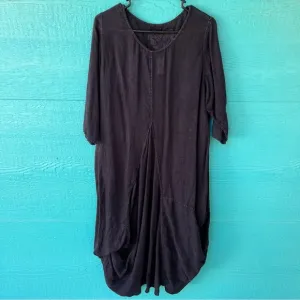 CHEYENNE LINEN LAGENLOOK MINIMALIST BLACK WASH MIDI DRESS SIZE MEDIUM