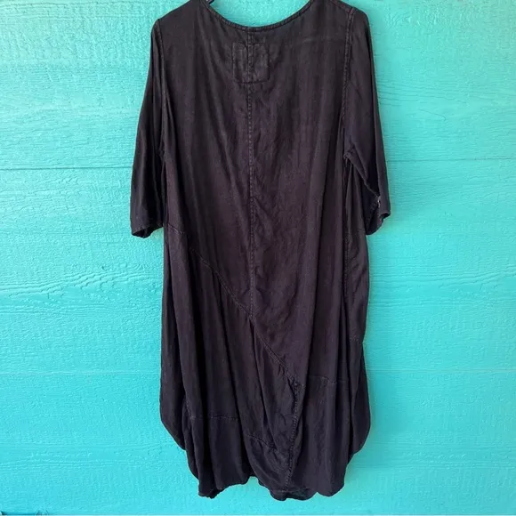 CHEYENNE LINEN LAGENLOOK MINIMALIST BLACK WASH MIDI DRESS SIZE MEDIUM