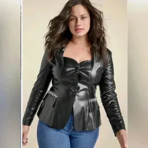 Chic Black Leather Jacket.  Snake Embossed Faux Leather Embellished Blazer