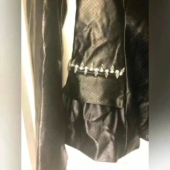 Chic Black Leather Jacket.  Snake Embossed Faux Leather Embellished Blazer