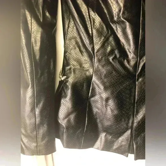 Chic Black Leather Jacket.  Snake Embossed Faux Leather Embellished Blazer