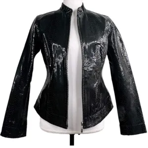CHICOS Shine embossed snakeskin genuine leather jacket black US 4