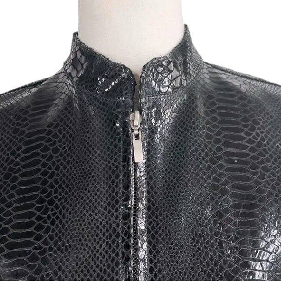 CHICOS Shine embossed snakeskin genuine leather jacket black US 4