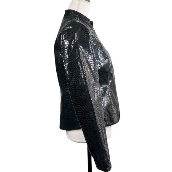 CHICOS Shine embossed snakeskin genuine leather jacket black US 4