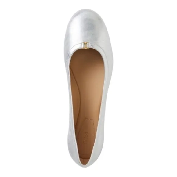 Chloe Marcie Metallic Slip On Leather Ballet Flat Shoes -Silver -38 / US Size 8