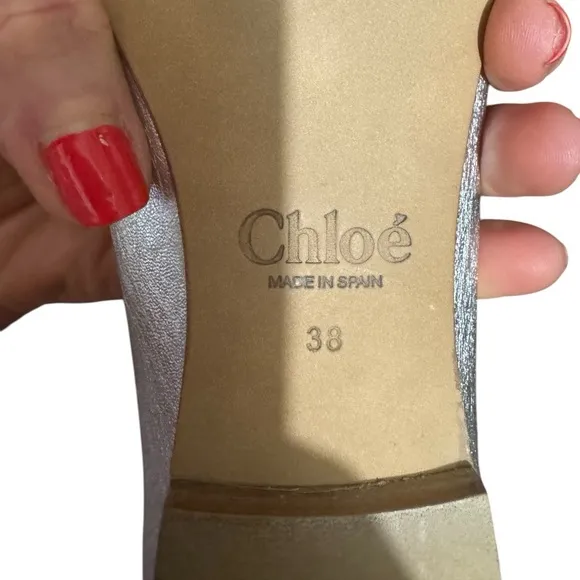 Chloe Marcie Metallic Slip On Leather Ballet Flat Shoes -Silver -38 / US Size 8