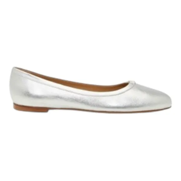 Chloe Marcie Metallic Slip On Leather Ballet Flat Shoes -Silver -38 / US Size 8