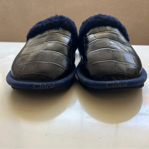 CHLOE SHEARLING SLIDE BLACK / NAVY Slippers Size EU 39 / US 9