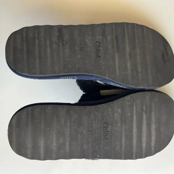 CHLOE SHEARLING SLIDE BLACK / NAVY Slippers Size EU 39 / US 9