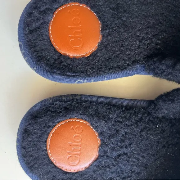 CHLOE SHEARLING SLIDE BLACK / NAVY Slippers Size EU 39 / US 9