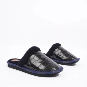 CHLOE SHEARLING SLIDE BLACK / NAVY Slippers Size EU 39 / US 9