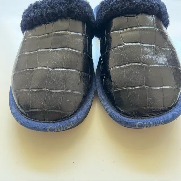 CHLOE SHEARLING SLIDE BLACK / NAVY Slippers Size EU 39 / US 9