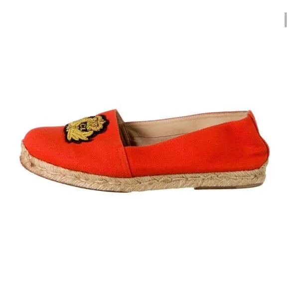 Christian Louboutin Orange Canvas Galia Espadrille Flats Shoes Dust Cover Size 7