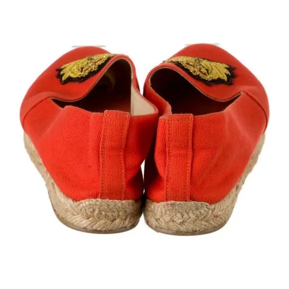 Christian Louboutin Orange Canvas Galia Espadrille Flats Shoes Dust Cover Size 7