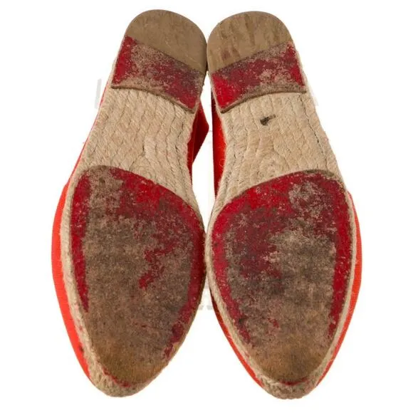 Christian Louboutin Orange Canvas Galia Espadrille Flats Shoes Dust Cover Size 7