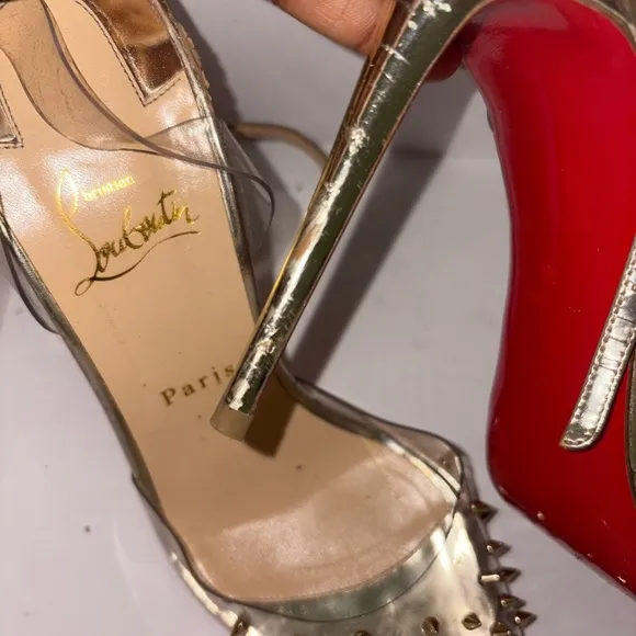 Christian Louboutin Women's Clear and Gold Spiked Heels