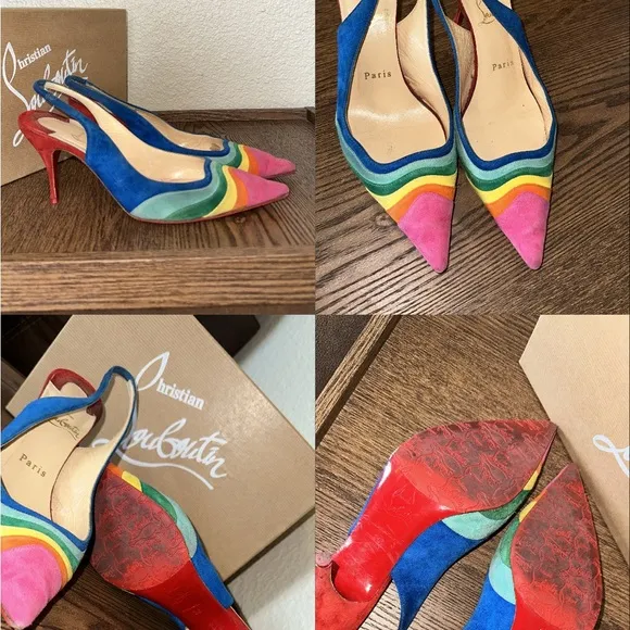 Christian Louboutin Women's Multicolor Slingback Kitten Heels