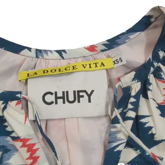 Chufy La Dolce Vita Mara Organic Cotton Multi Color Tie Neck Mini Dress …