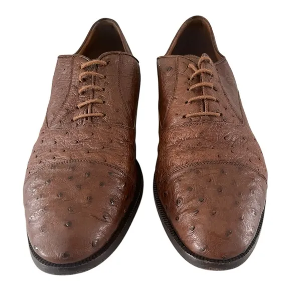 Church’s Genuine Ostrich Handcrafted Mens Dress Shoes Size 9 1/2 M Brown Luxury
