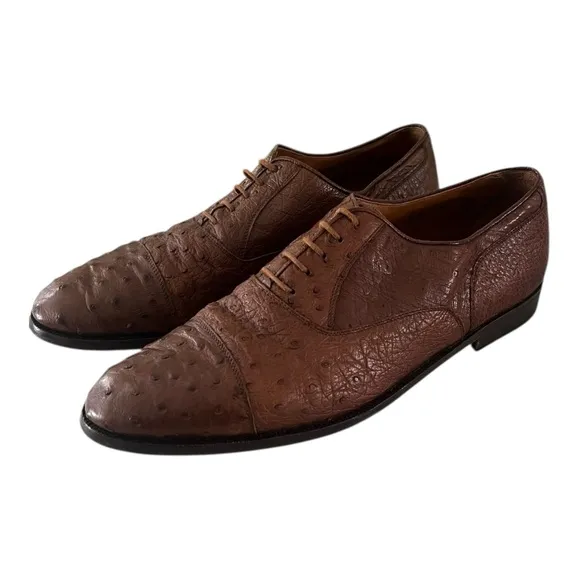 Church’s Genuine Ostrich Handcrafted Mens Dress Shoes Size 9 1/2 M Brown Luxury