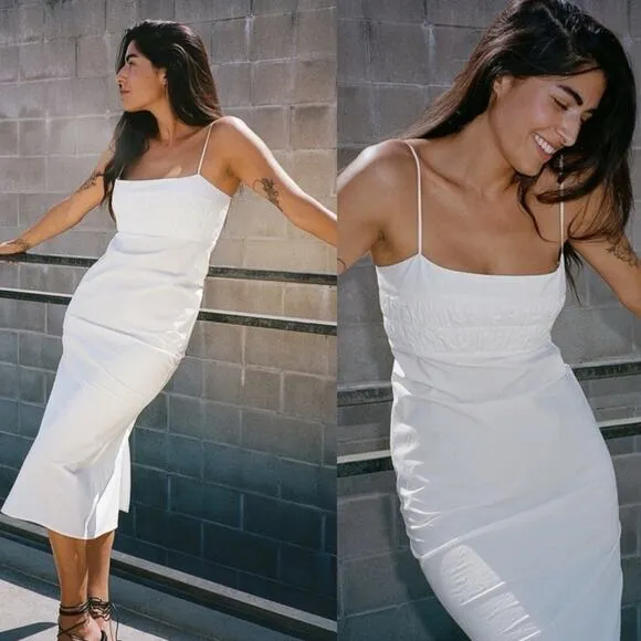 Ciao Lucia Nera midi dress White sz Large cotton poplin coastal vacation getaway