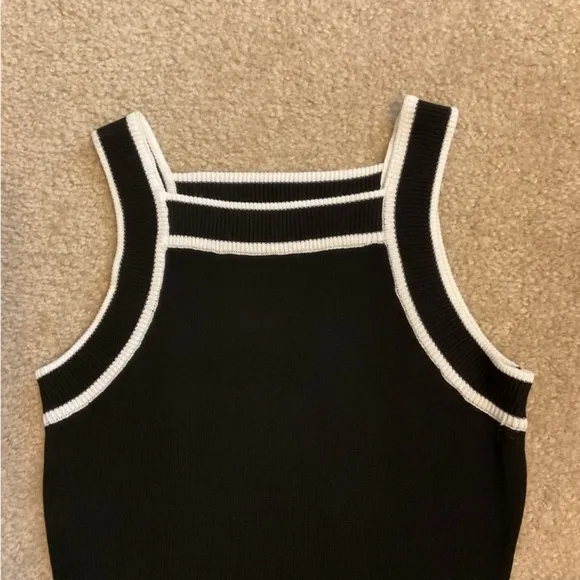 Cider Square Neck Knit Fabric Knitted Contrast Binding Sleeveless Dress