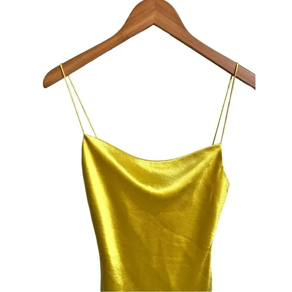 Cinq a Sept Silk Satin Ryder Draped Mini Slip Dress in Yellow Quiet Luxury Sz. 6