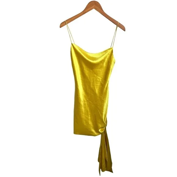Cinq a Sept Silk Satin Ryder Draped Mini Slip Dress in Yellow Quiet Luxury Sz. 6
