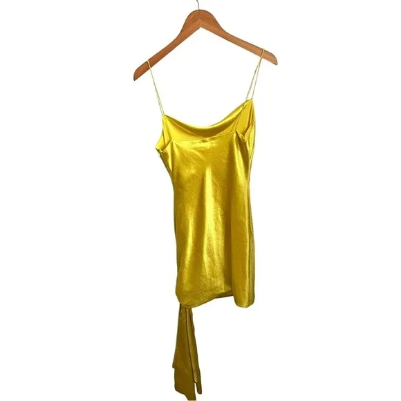 Cinq a Sept Silk Satin Ryder Draped Mini Slip Dress in Yellow Quiet Luxury Sz. 6