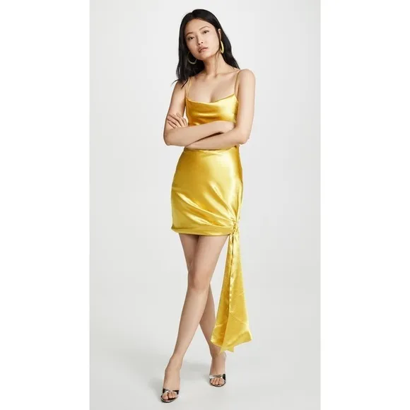Cinq a Sept Silk Satin Ryder Draped Mini Slip Dress in Yellow Quiet Luxury Sz. 6