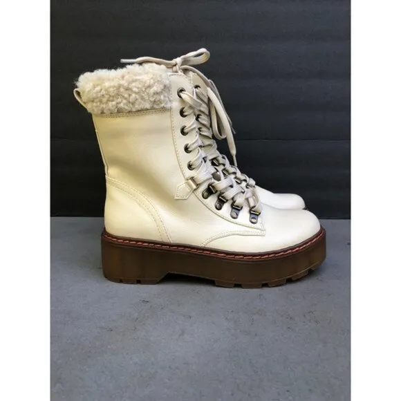 Circus Sam Edelman Sanders 2 Lace-Up Platform Faux Fur Trim Combat Boots size 8