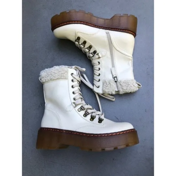 Circus Sam Edelman Sanders 2 Lace-Up Platform Faux Fur Trim Combat Boots size 8
