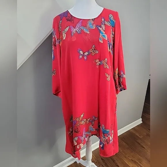 Citron Santa Monica 100% Silk  floral Butterfly midi length Caftan Small Luxury