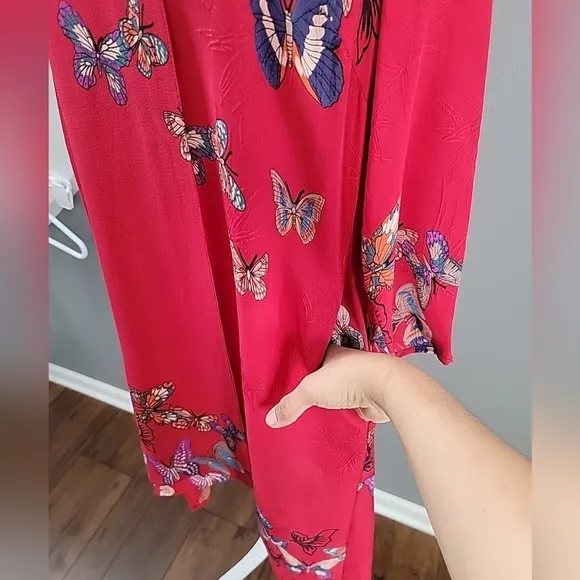 Citron Santa Monica 100% Silk  floral Butterfly midi length Caftan Small Luxury